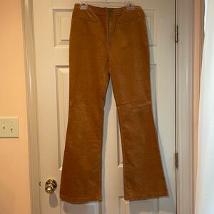 Forever 21 Tan/Camel Flare Wide Leg Jeans w/Zip Front & Faux Pockets, Size Large